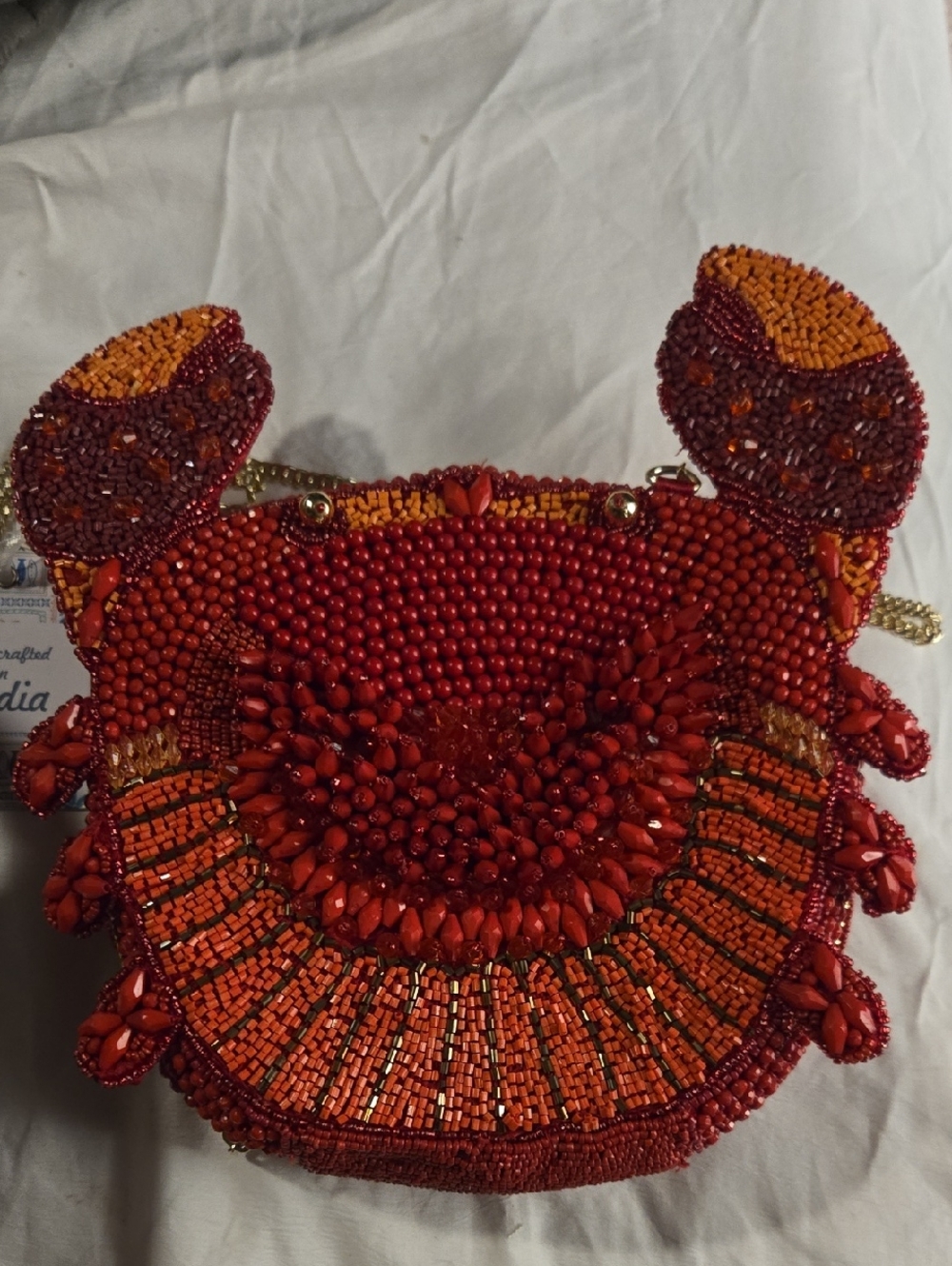 Beaded Crab-Shaped Crossbody Bag in Red & Orange